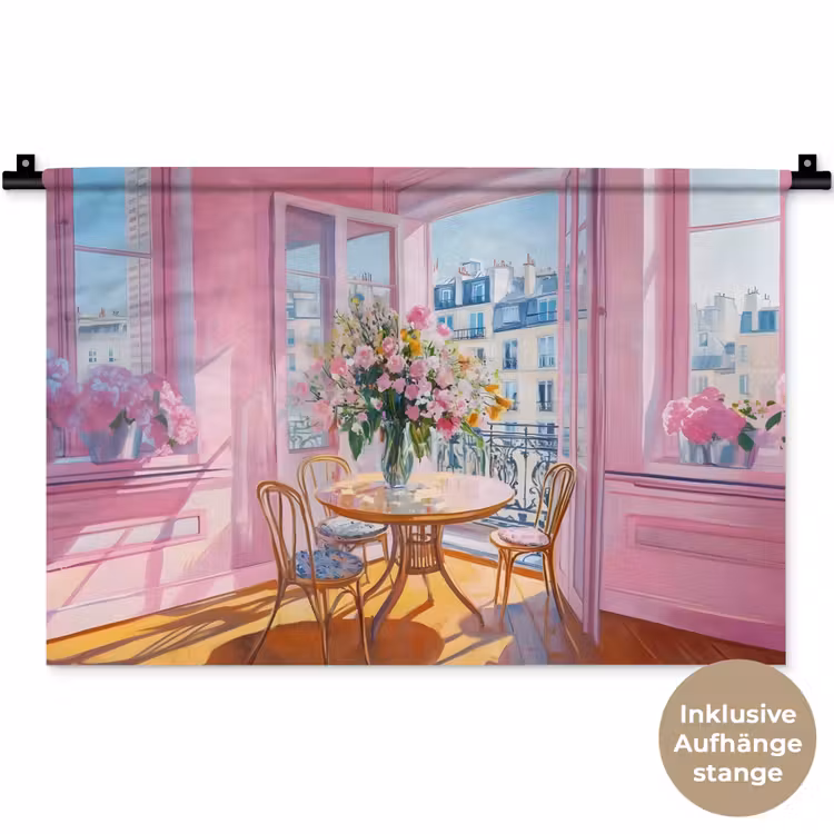Pink - City - Bloemen Wandkleed katoen klein -t3d_DE