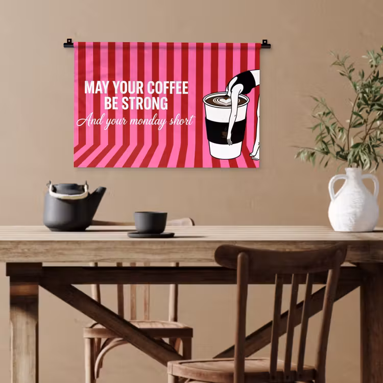 Roze - Strepen - Koffie - Maandag Wandkleed katoen klein -sfeer6