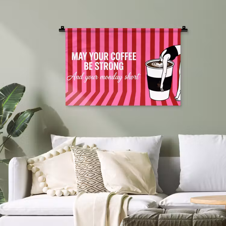 Roze - Strepen - Koffie - Maandag Wandkleed katoen klein -sfeer7