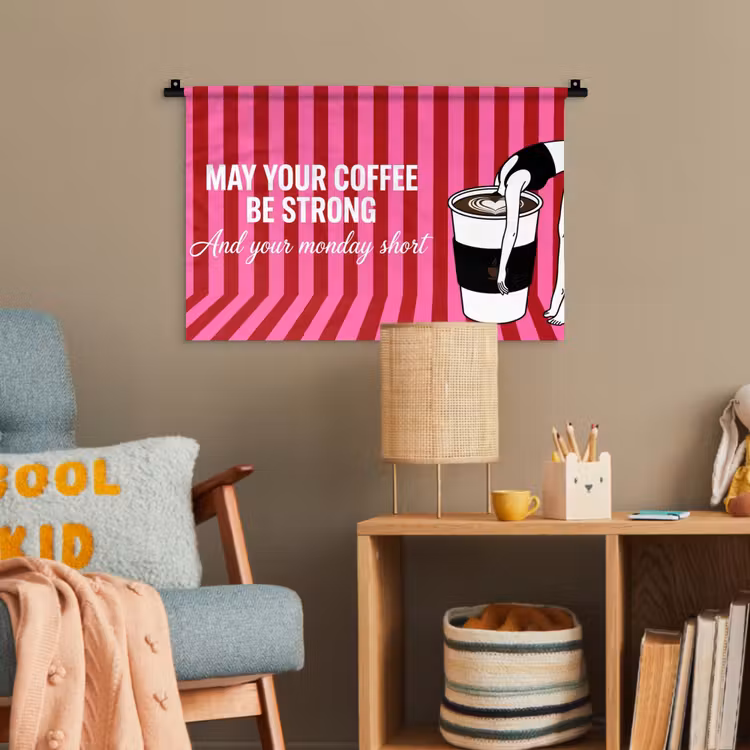 Roze - Strepen - Koffie - Maandag Wandkleed katoen klein -wsfeer4_kind