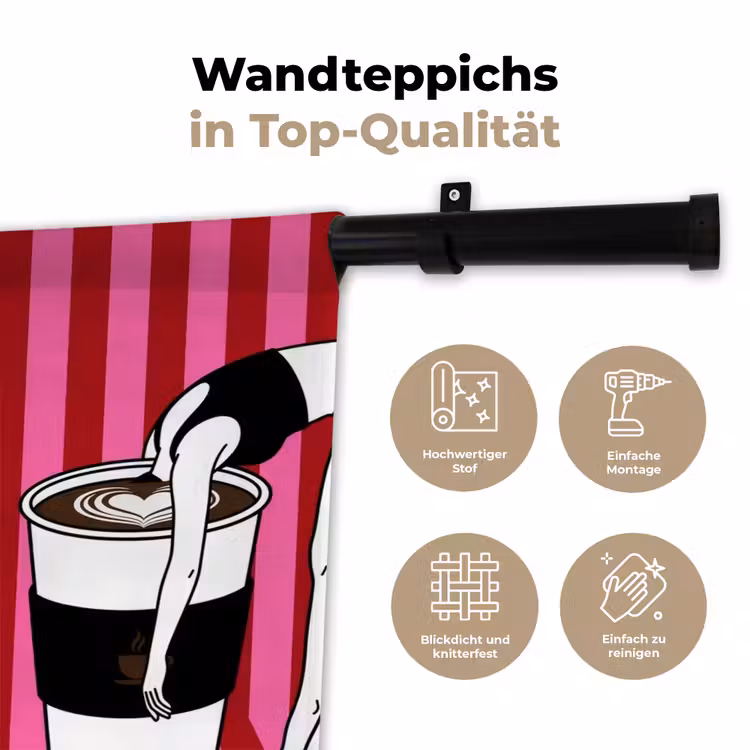 Roze - Strepen - Koffie - Maandag Wandkleed katoen klein -tsfeer2_DE