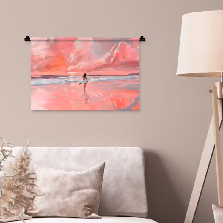 Roze - Surfen - Zee Wandkleed katoen klein -sfeer4