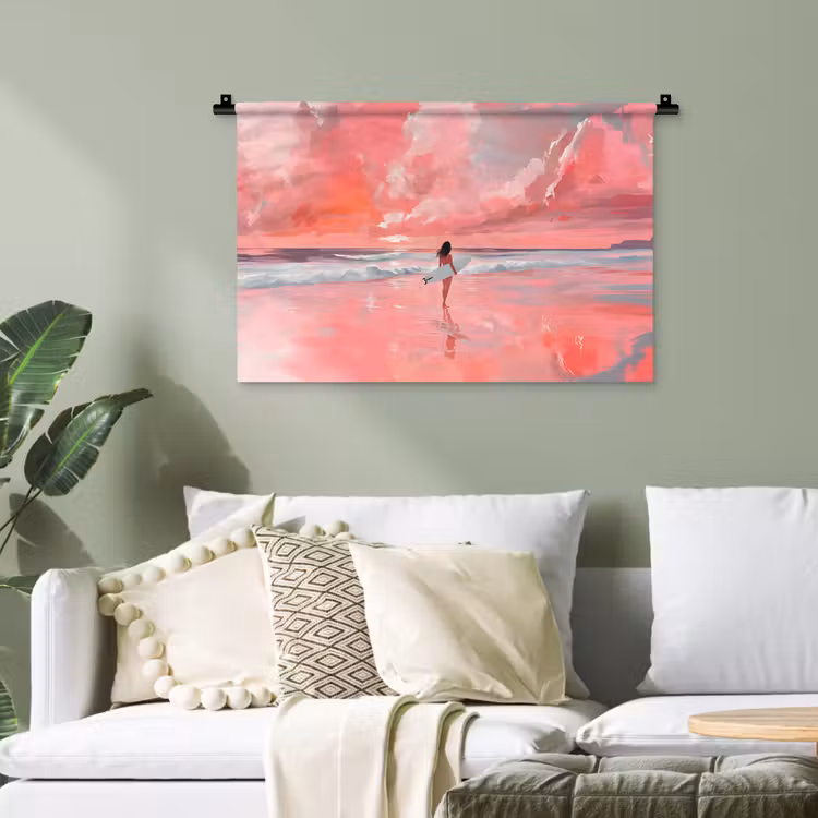 Roze - Surfen - Zee Wandkleed katoen klein -sfeer7