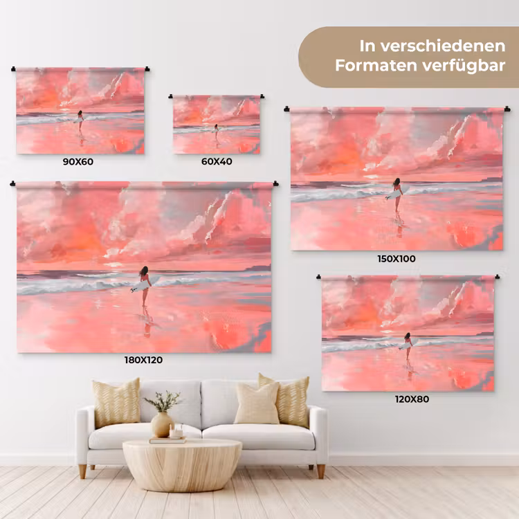 Roze - Surfen - Zee Wandkleed katoen klein -tsfeer8_DE