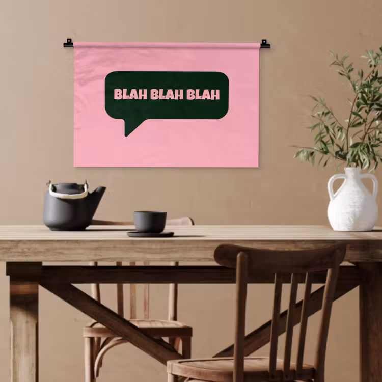 Roze - Tekstwolk - Groen - BLAH BLAH BLAH Wandkleed katoen klein -sfeer6
