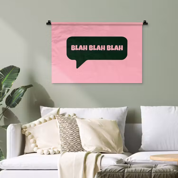 Roze - Tekstwolk - Groen - BLAH BLAH BLAH Wandkleed katoen klein -sfeer7