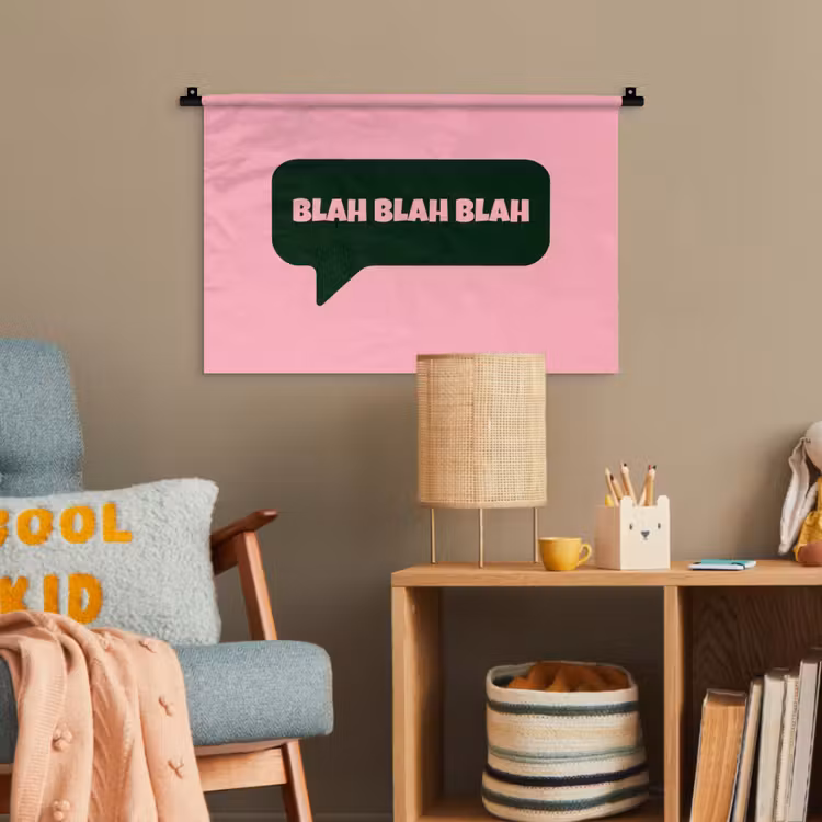 Roze - Tekstwolk - Groen - BLAH BLAH BLAH Wandkleed katoen klein -wsfeer4_kind