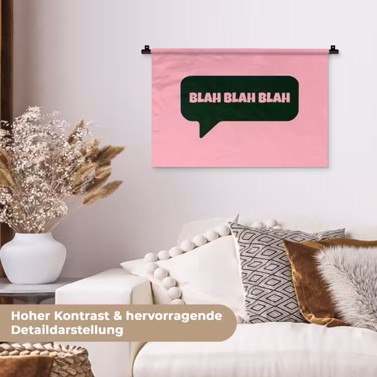 Roze - Tekstwolk - Groen - BLAH BLAH BLAH Wandkleed katoen klein -tsfeer1_DE
