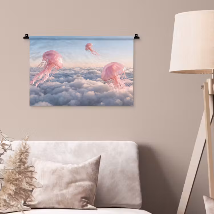 Wandteppich - Rosa Tier – Wolken - Roze dier - Wolken Wandkleed katoen klein