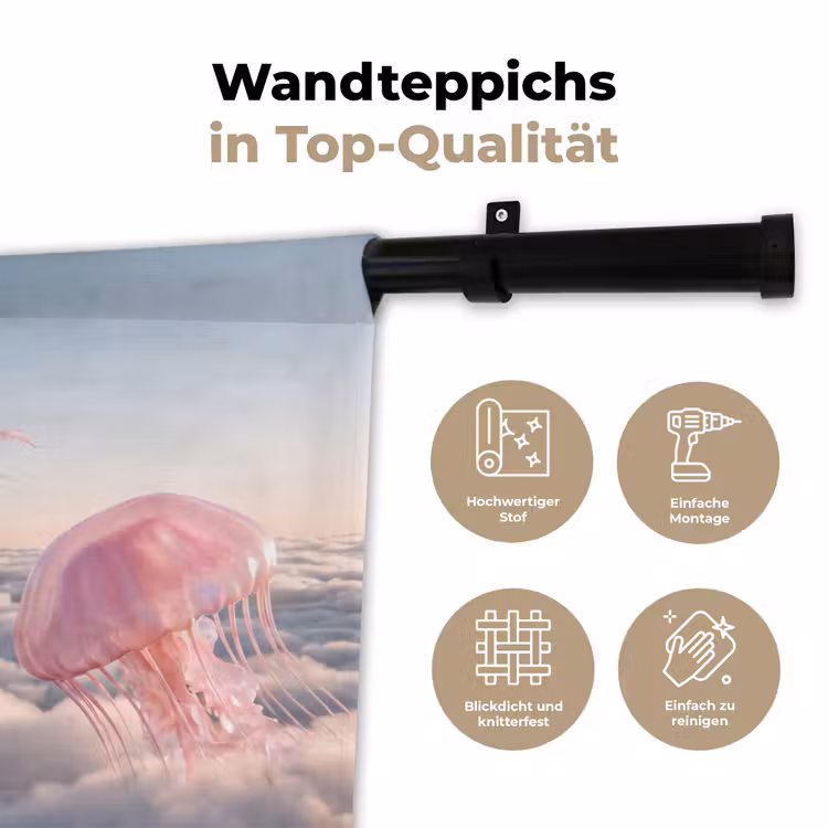 Wandteppich - Rosa Tier – Wolken - Roze dier - Wolken Wandkleed katoen klein