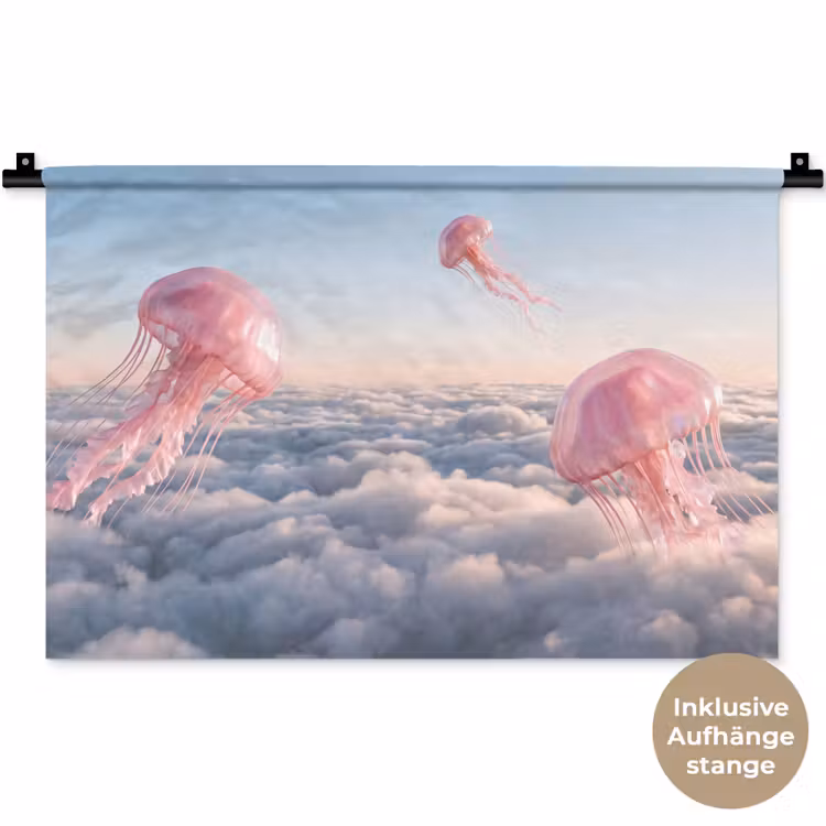 Wandteppich - Rosa Tier – Wolken - Roze dier - Wolken Wandkleed katoen klein