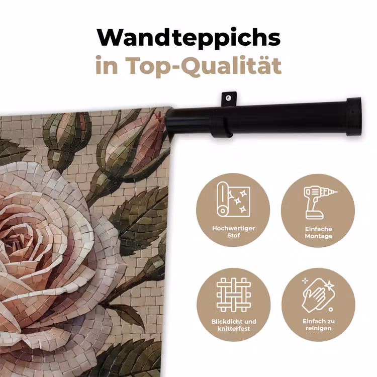 Roos - Mozaïek - Bloemen - Klassiek - Beige Wandkleed katoen klein -tsfeer2_DE