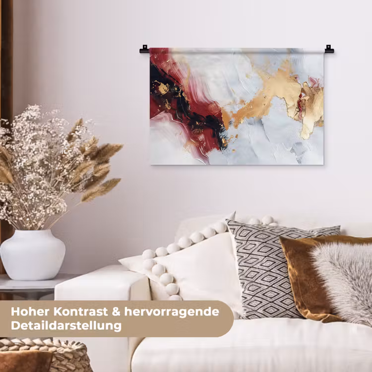 Rood - Abstract - Goud - Modern Wandkleed katoen klein -tsfeer1_DE