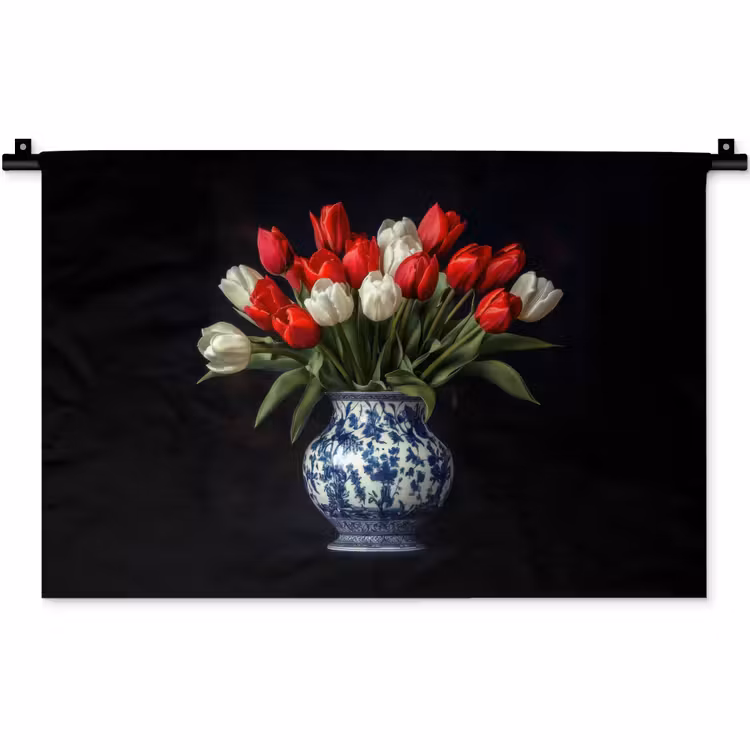 Rode - Bloemen - Tulpen - Vaas Wandkleed katoen klein -zz3d