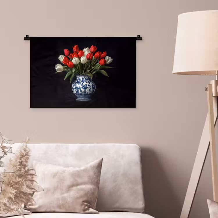 Rode - Bloemen - Tulpen - Vaas Wandkleed katoen klein -sfeer4