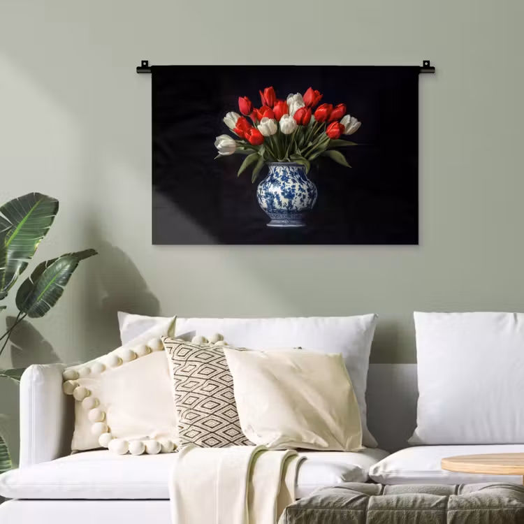 Rode - Bloemen - Tulpen - Vaas Wandkleed katoen klein -sfeer7