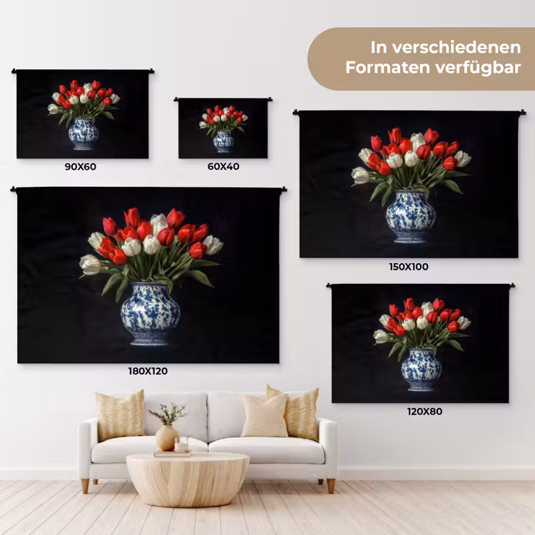 Rode - Bloemen - Tulpen - Vaas Wandkleed katoen klein -tsfeer8_DE