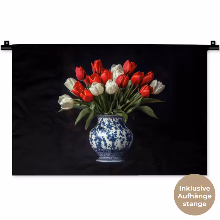 Rode - Bloemen - Tulpen - Vaas Wandkleed katoen klein -t3d_DE