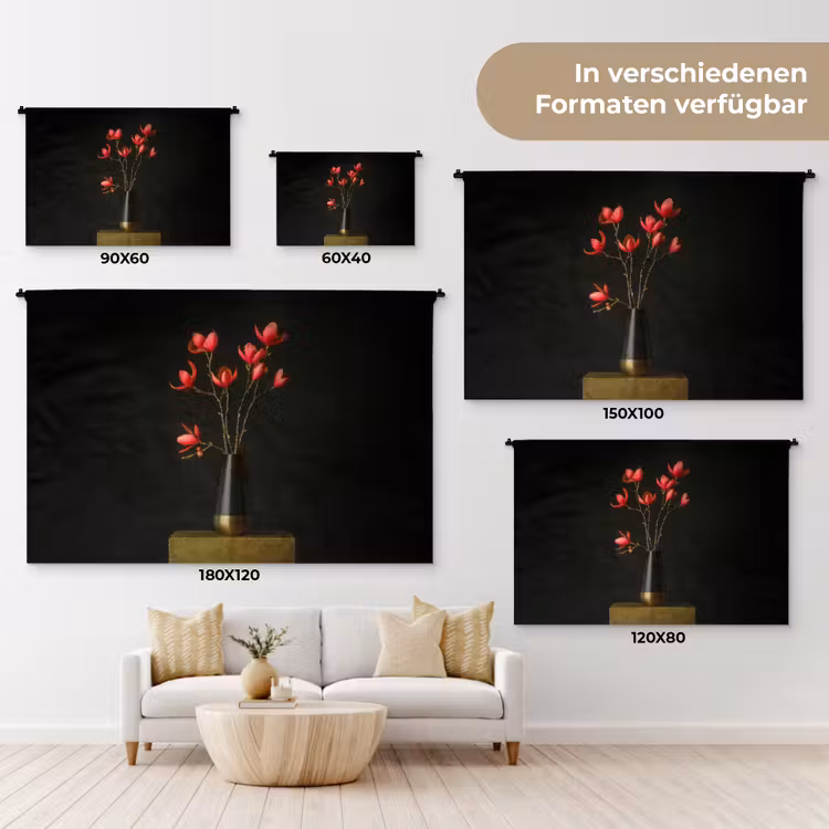 Rode - Bloemen - Vaas Wandkleed katoen klein -tsfeer8_DE