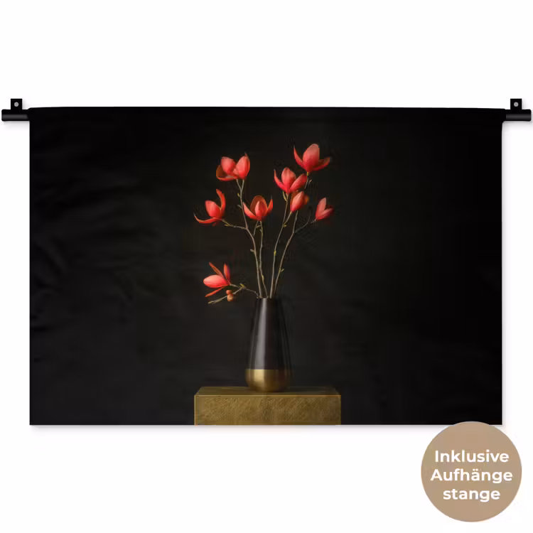 Rode - Bloemen - Vaas Wandkleed katoen klein -t3d_DE