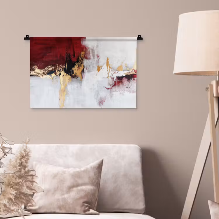 Rood - Marmer - Abstract - Goud - Modern Wandkleed katoen klein -sfeer4