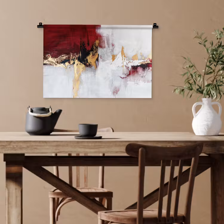 Rood - Marmer - Abstract - Goud - Modern Wandkleed katoen klein -sfeer6