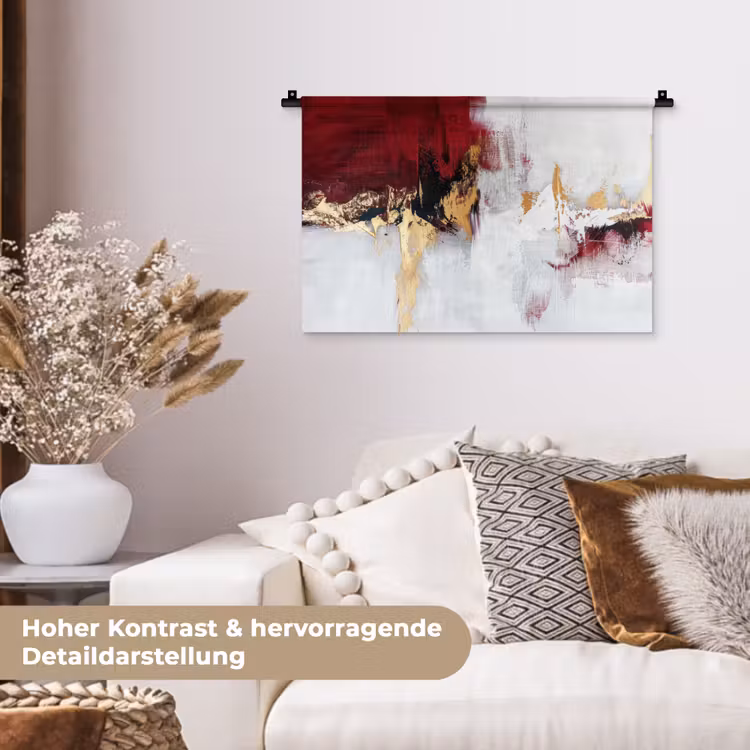 Rood - Marmer - Abstract - Goud - Modern Wandkleed katoen klein -tsfeer1_DE
