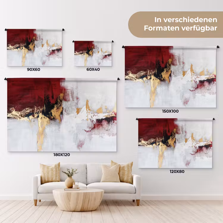 Rood - Marmer - Abstract - Goud - Modern Wandkleed katoen klein -tsfeer8_DE