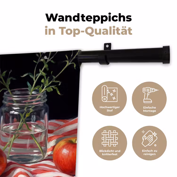 Wandteppich - Rote Blumen – Vase - Rode bloemen - Vaas Wandkleed katoen klein