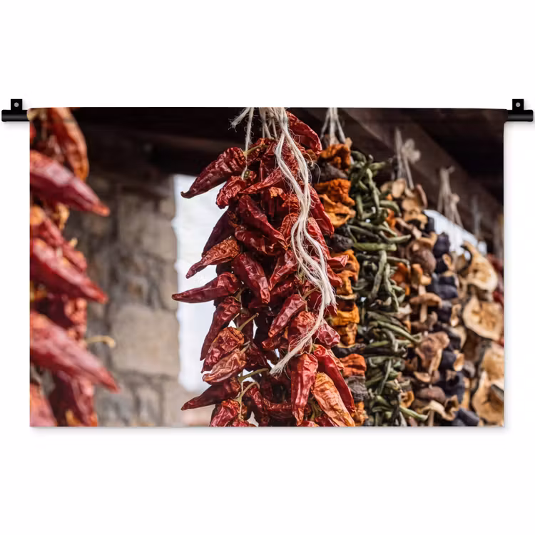 Wandteppich - Rote Chilischoten – Essen - Rode pepers - Eten Wandkleed katoen klein
