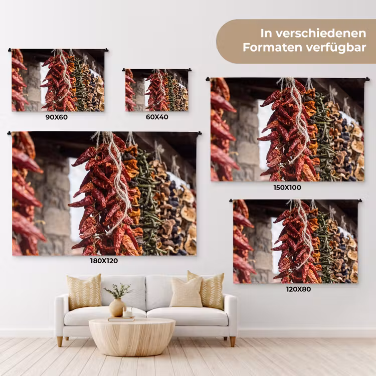 Wandteppich - Rote Chilischoten – Essen - Rode pepers - Eten Wandkleed katoen klein