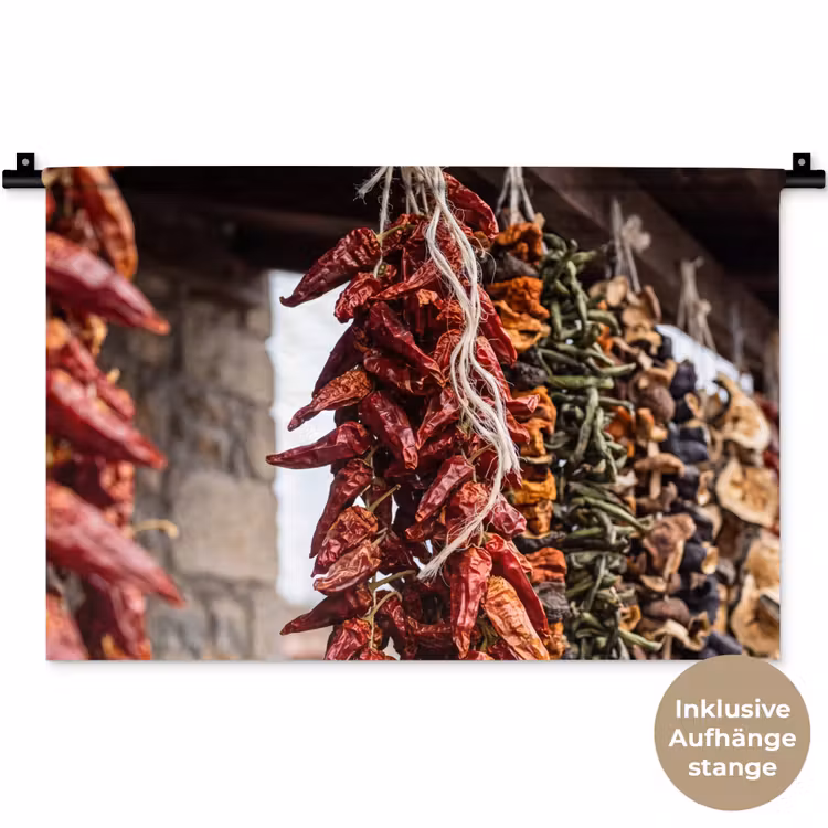 Wandteppich - Rote Chilischoten – Essen - Rode pepers - Eten Wandkleed katoen klein