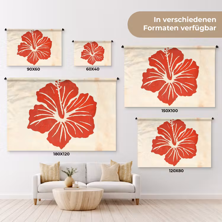 Rode hibiscusbloem - Textuur achtergrond - Beige Wandkleed katoen klein -tsfeer8_DE