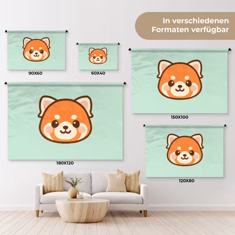 Rode panda - Groen - Cartoon Wandkleed katoen klein -tsfeer8_DE