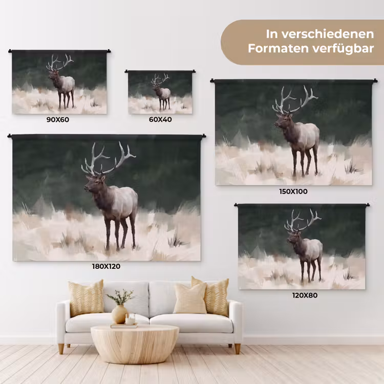 Edelhert - Gewei - Schildering - Rustiek Wandkleed katoen klein -tsfeer8_DE