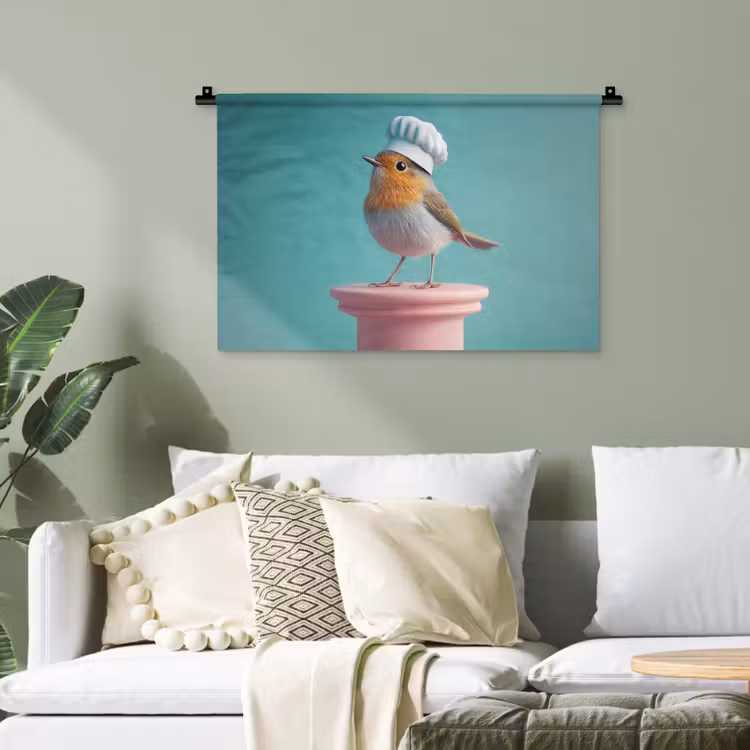 Roodborstje - Vogel - Koksmuts - Sokkel Wandkleed katoen klein -sfeer7