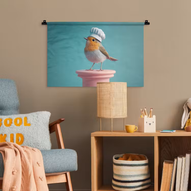 Roodborstje - Vogel - Koksmuts - Sokkel Wandkleed katoen klein -wsfeer4_kind