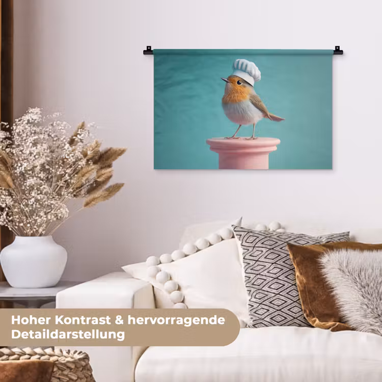 Roodborstje - Vogel - Koksmuts - Sokkel Wandkleed katoen klein -tsfeer1_DE
