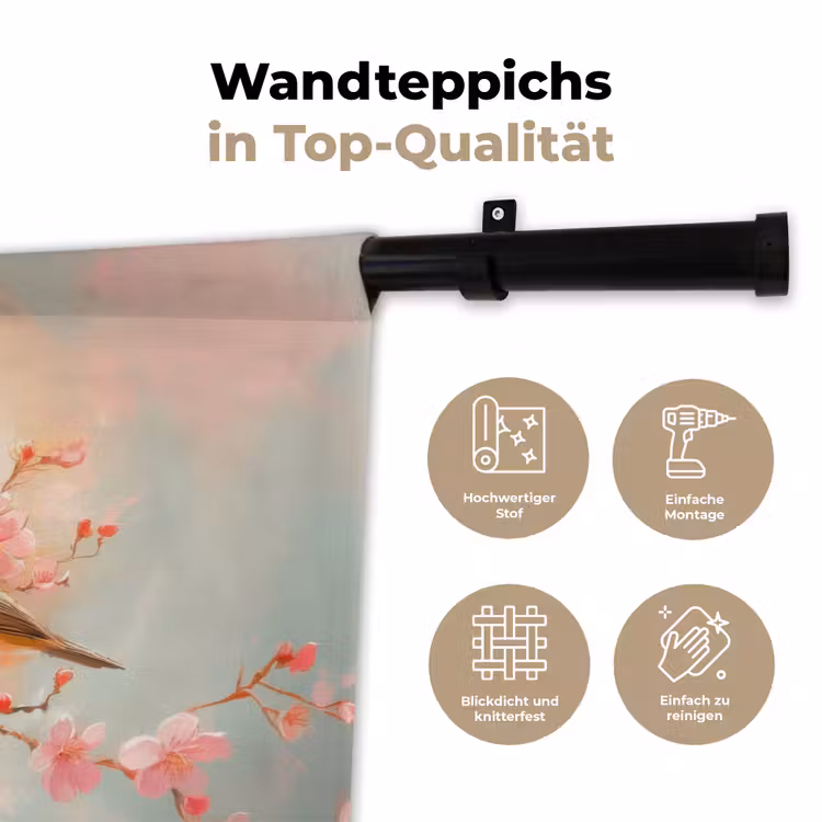 Roodborstjes - Sierlijk - Bloesemtak Wandkleed katoen klein -tsfeer2_DE