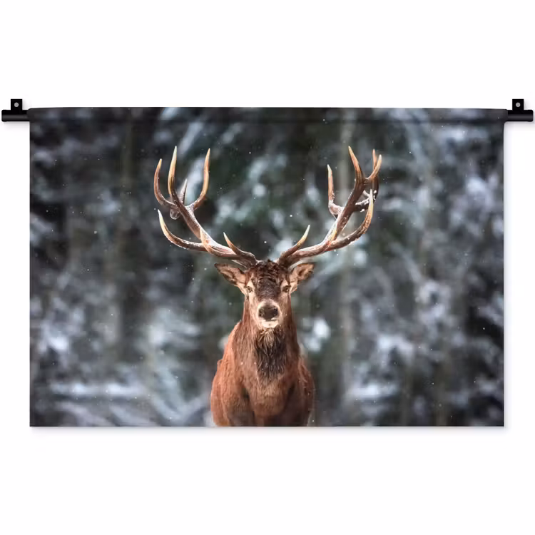 Hert - Winter - Sneeuw - Bos - Natuur - Dier Wandkleed katoen klein -zz3d