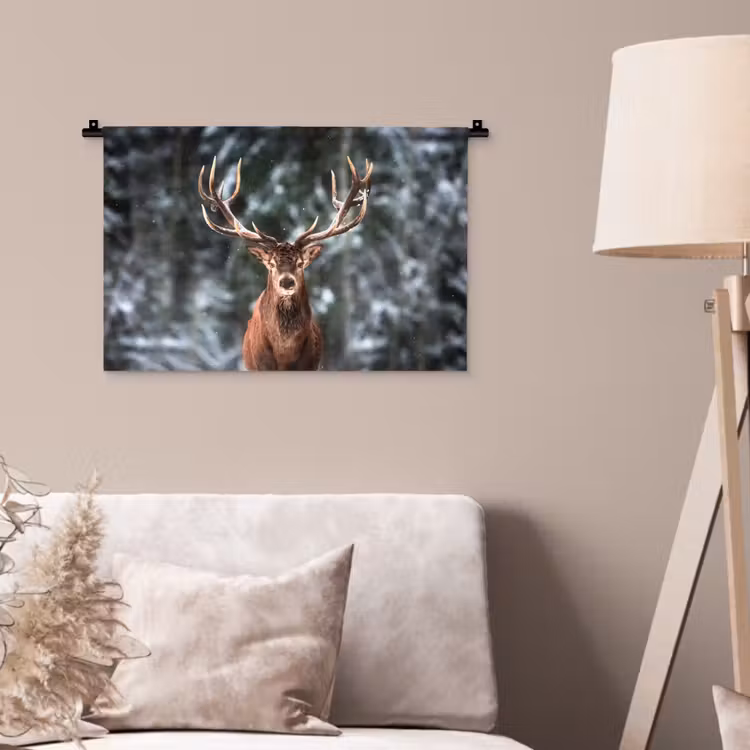 Hert - Winter - Sneeuw - Bos - Natuur - Dier Wandkleed katoen klein -sfeer4