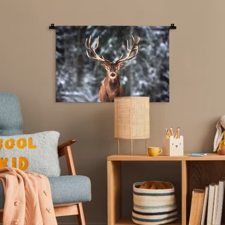 Hert - Winter - Sneeuw - Bos - Natuur - Dier Wandkleed katoen klein -wsfeer4_kind