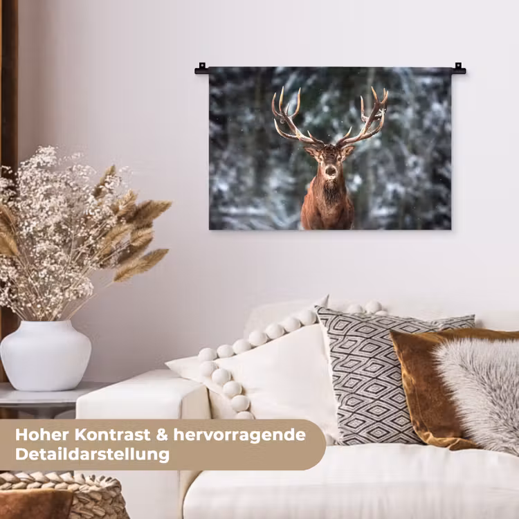 Hert - Winter - Sneeuw - Bos - Natuur - Dier Wandkleed katoen klein -tsfeer1_DE