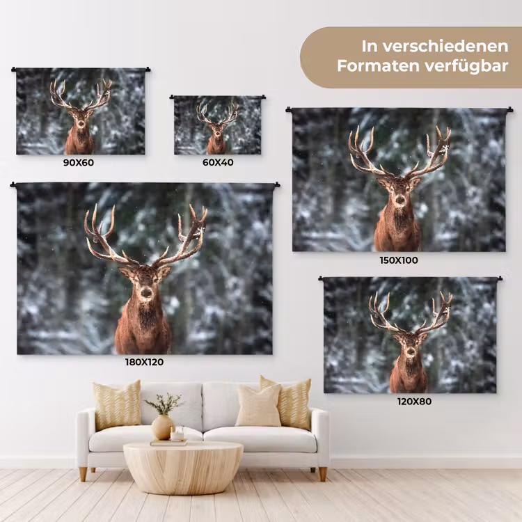 Hert - Winter - Sneeuw - Bos - Natuur - Dier Wandkleed katoen klein -tsfeer8_DE
