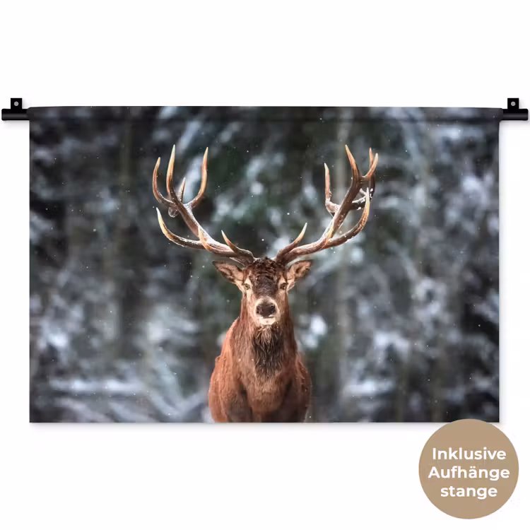 Hert - Winter - Sneeuw - Bos - Natuur - Dier Wandkleed katoen klein -t3d_DE