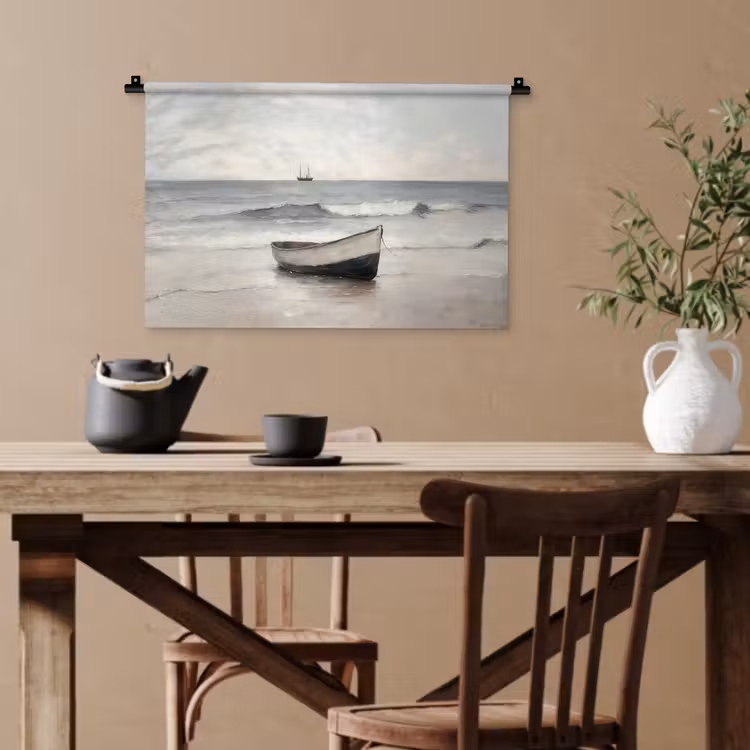 Roeiboot - Zee - Horizon Wandkleed katoen klein -sfeer6