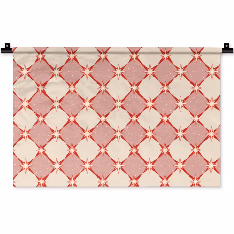 Ruiten - Sterren - Vintage - Oudroze - Rood Wandkleed katoen klein 269 -zz3d