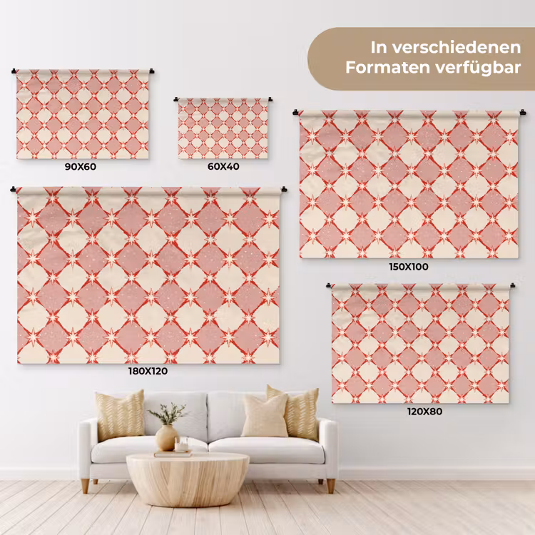 Ruiten - Sterren - Vintage - Oudroze - Rood Wandkleed katoen klein 269 -tsfeer8_DE