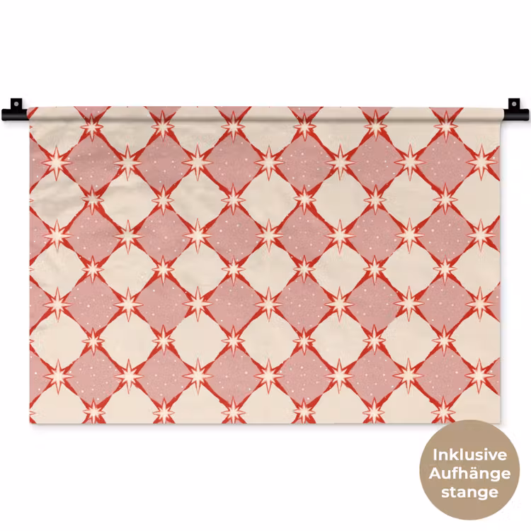 Ruiten - Sterren - Vintage - Oudroze - Rood Wandkleed katoen klein 269 -t3d_DE
