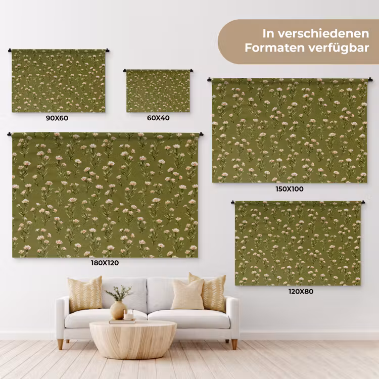 Landelijk - Bloemen -  Groen Wandkleed katoen klein 269 -tsfeer8_DE